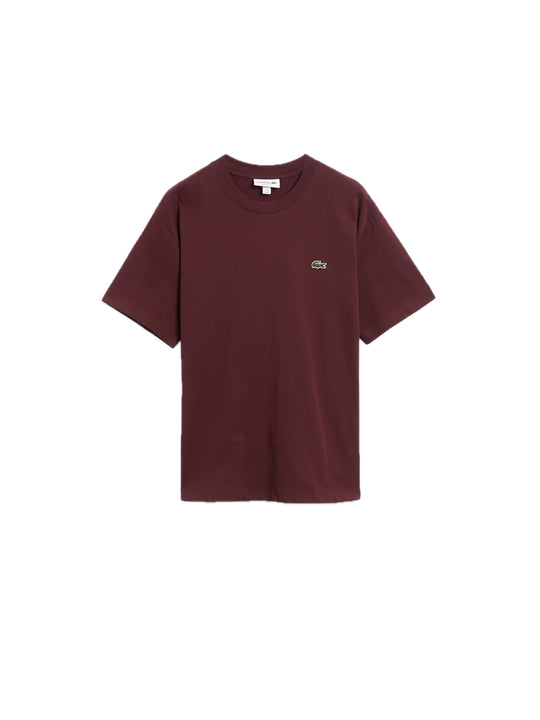 T-shirt Scollo Tondo In Jersey Di Cotone Pima - Bordeaux