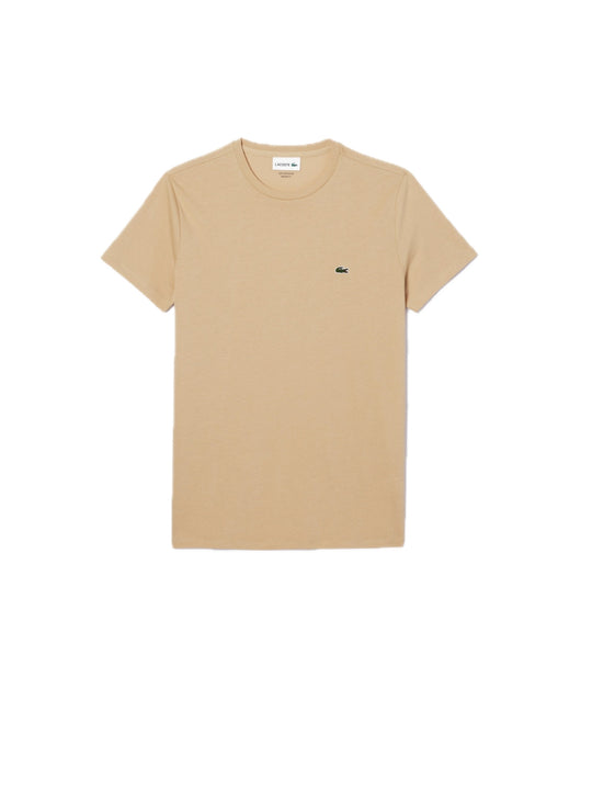 T-shirt Scollo Tondo In Jersey Di Cotone Pima - Beige