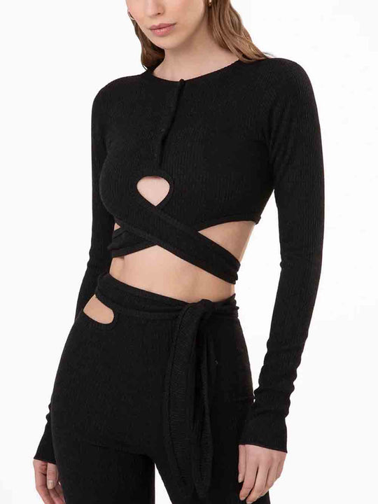 Crop Top Manica Lunga - Black