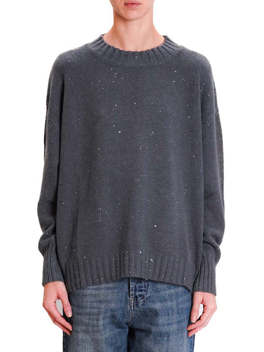 Maglia Paricollo Paillettes - Grigio