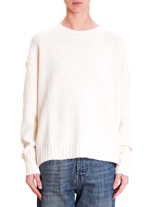 Maglia Paricollo Paillettes - Panna