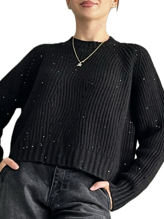 Maglia Paricollo Paillettes - Nero