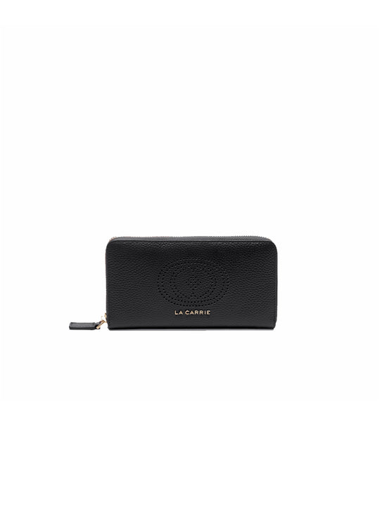 Drilled Logo Big Wallet Tumb Leather - Black