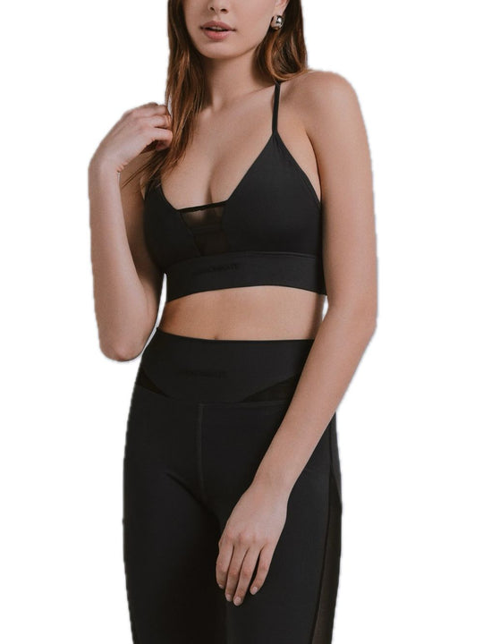 Top Fitness Con Inserto In Tulle Con Stampa Siliconata - Nero