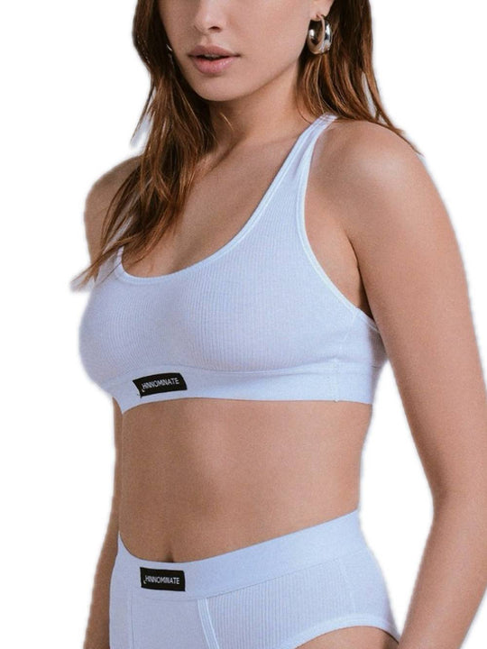 Top In Costina Con Elastico E Etichetta - Bianco