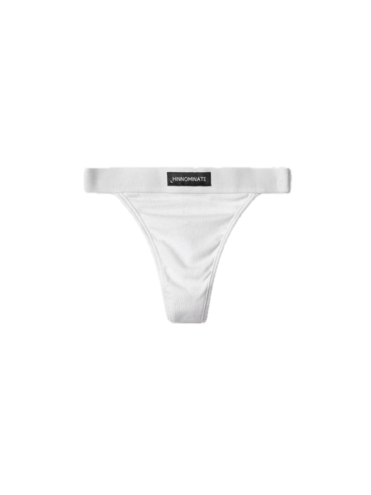 Tanga In Costina Con Elastico E Etichetta - Bianco