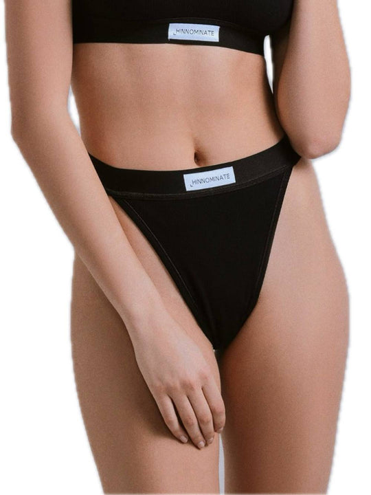 Tanga In Costina Con Elastico E Etichetta - Nero