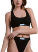 Top In Costina Con Elastico E Etichetta - Nero