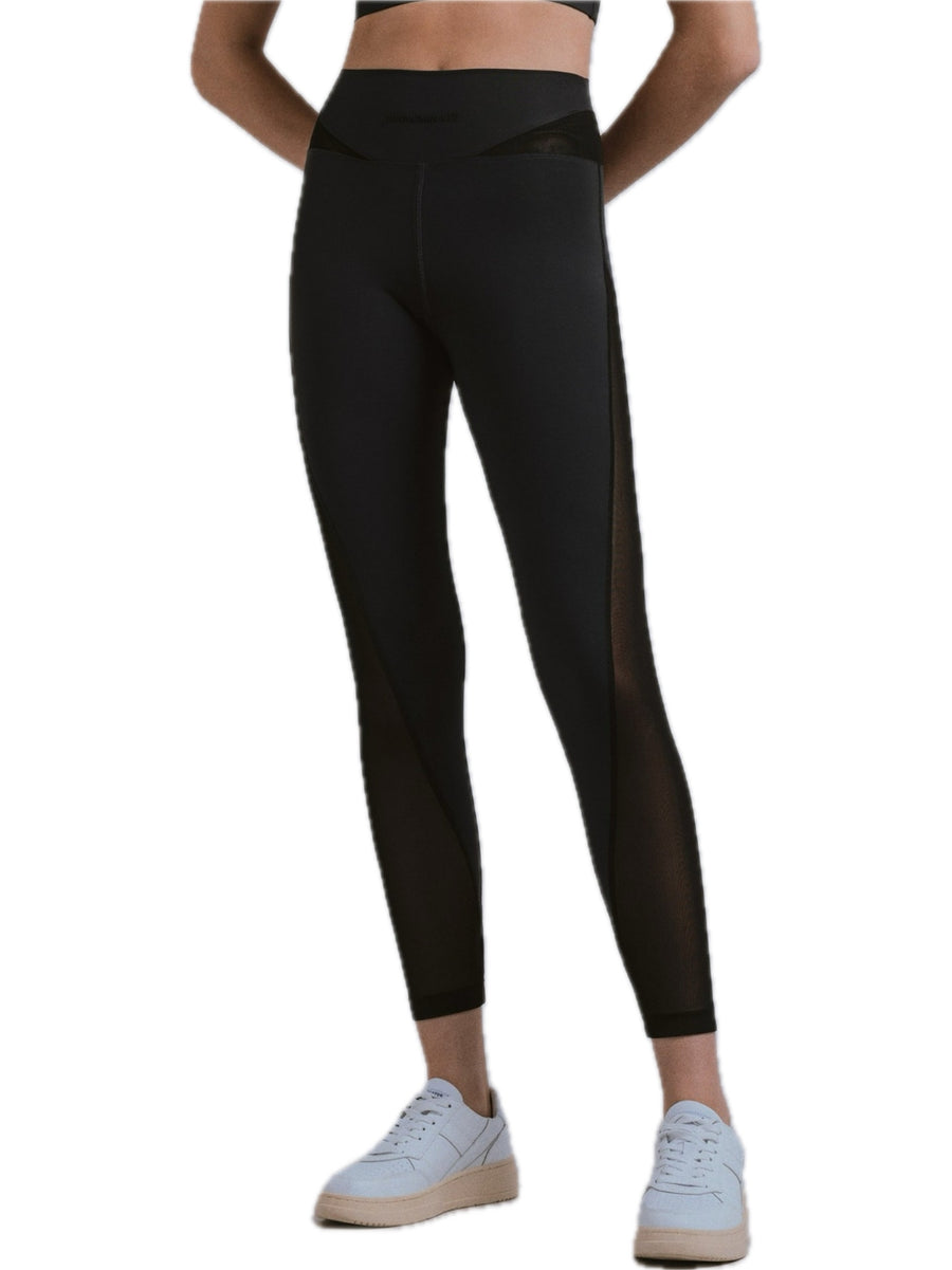 Leggings Fitness Con Inserti In Tulle Con Stampa Siliconata - Nero — 2