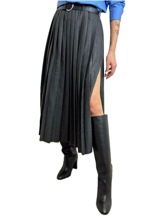 Gonna Midi A Pieghe - Grgio