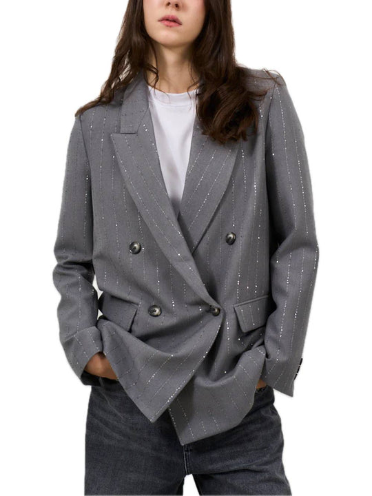 Giacca Paillettes Effetto Gessato - Grigio