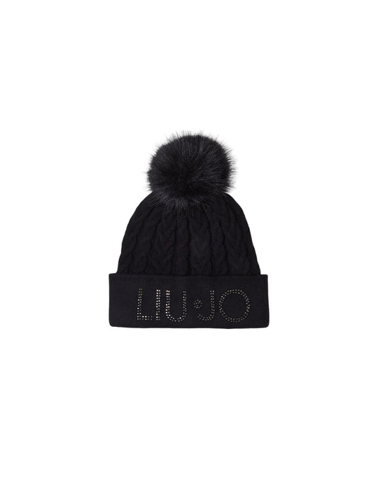 Beanie Con Trecce E Ponpon - Nero