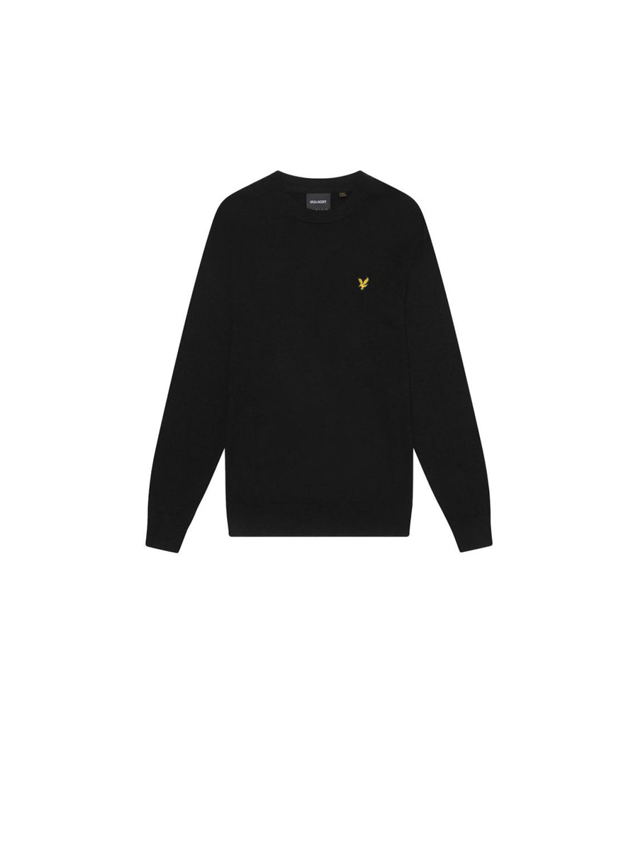 Cotton Merino Crew Neck Jumper - Jet Black