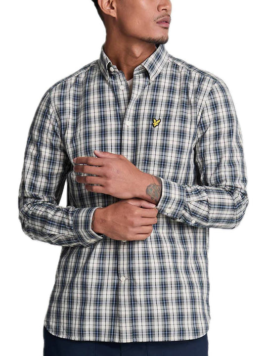 Washed Check Poplin Shirt - Argyle Teal Mid Grey Marl