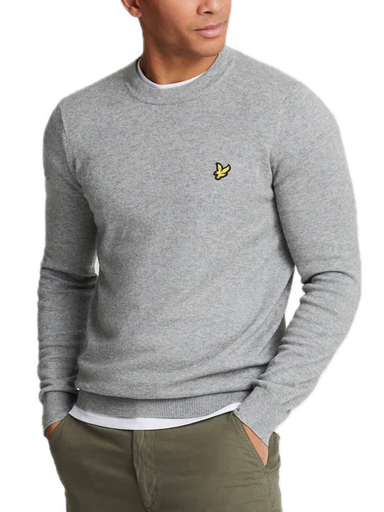 Cotton Merino Crew Neck Jumper - Mid Grey Marl