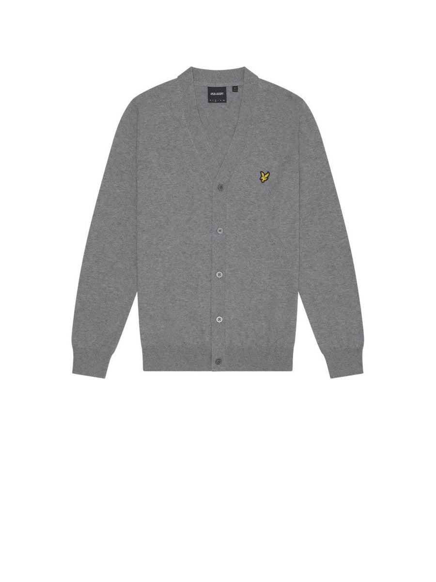 Cardigan con scollo a V in cotone e lana merino - Grigio melange medio