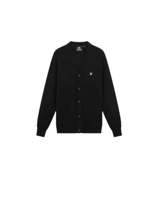 Cotton Merino V Neck Cardigan - Jet Black