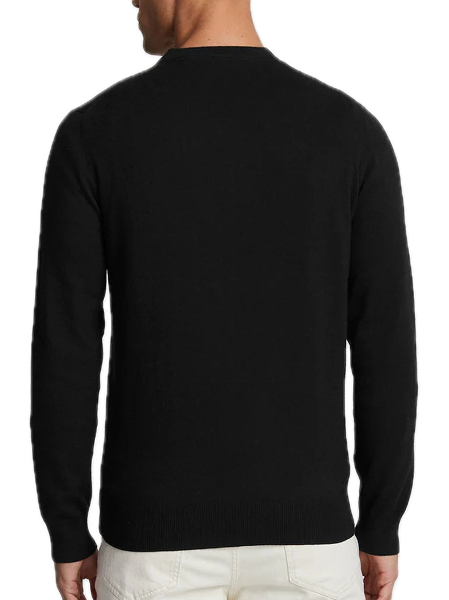 Cotton Merino V Neck Jumper - Jet Black — 2