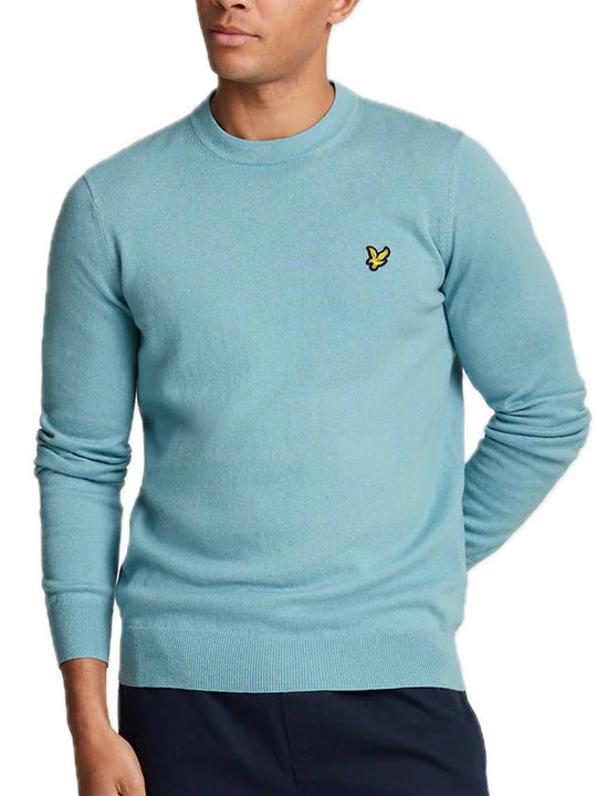 Cotton Merino Crew Neck Jumper - Blue Smoke