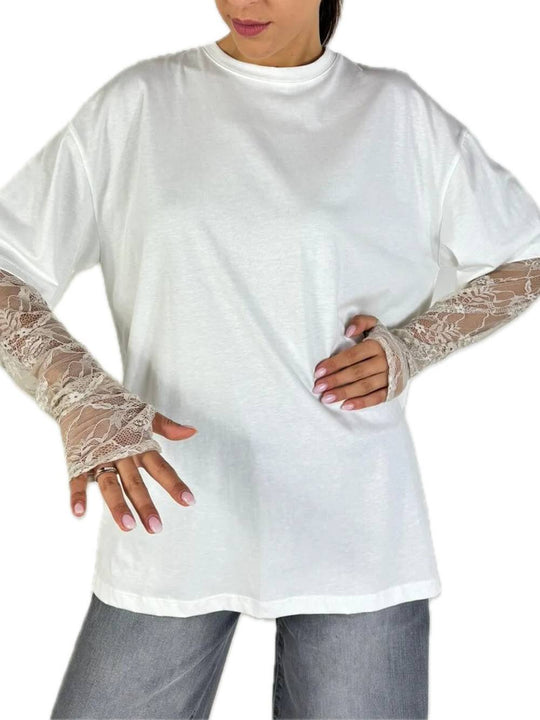 T-shirt Manica Pizzo - Bianco