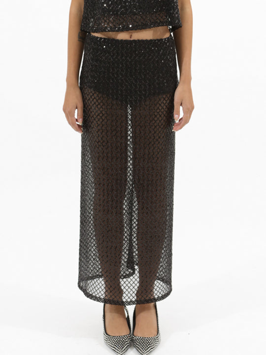 Gonna Rete Paillettes - Nero