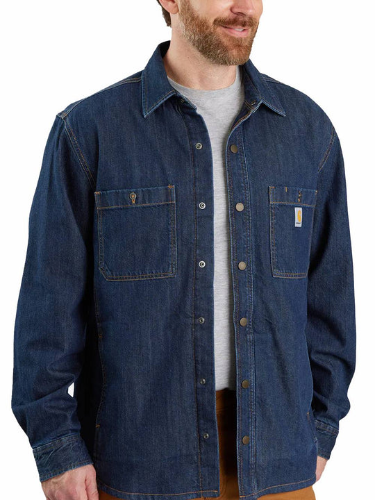 Relaxed Fit Denim Fleece Lined Snap Front Shirt Jacket