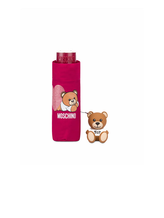 Ombrello Moschino Super Mini "Teddy Heart" + Pendente - Amarena