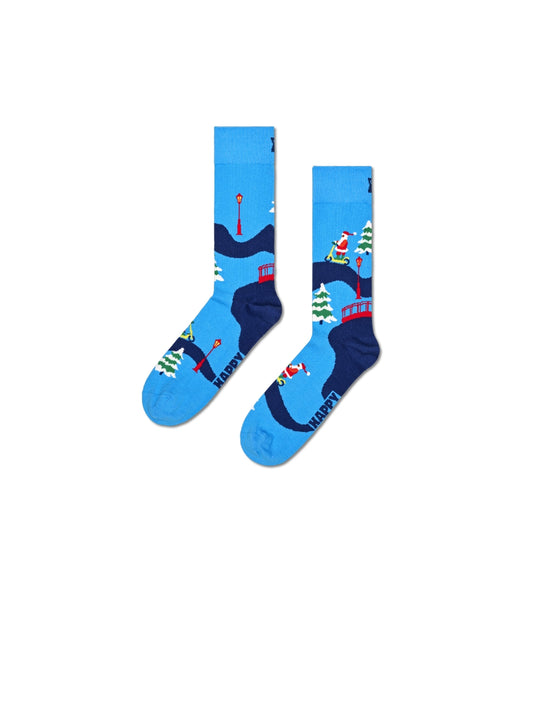 Calzino Babbo Natale in viaggio verso il lavoro