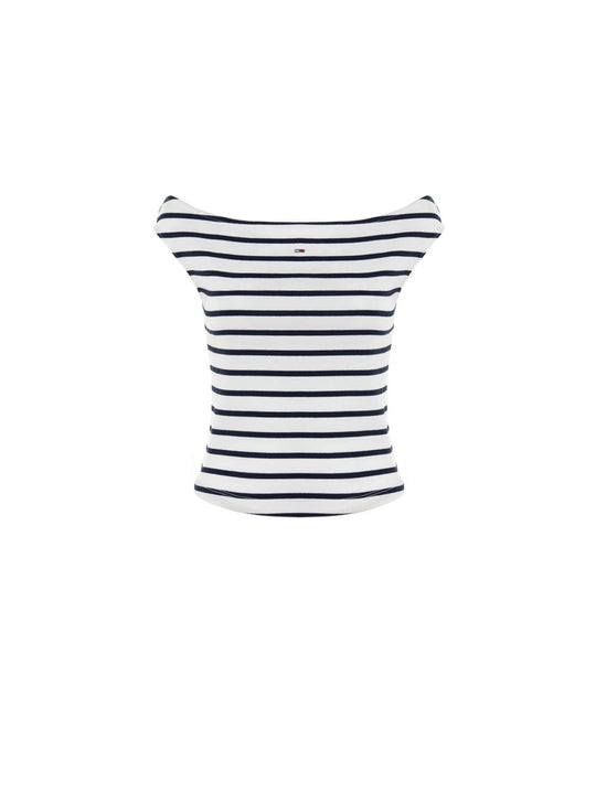 TJW Boat Neck Top SS EXT - Ecru/Navy Stripe