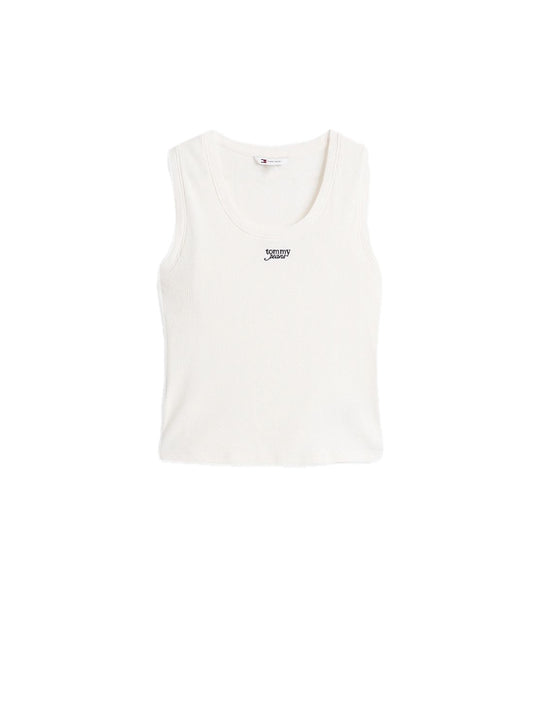 TJW Slim Script Rib Tank Top - Ancient White