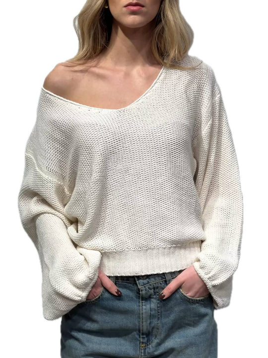 Maglia Scollo A V Nido D'Ape - Burro