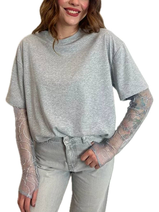 T-shirt Manica Pizzo - Grigio