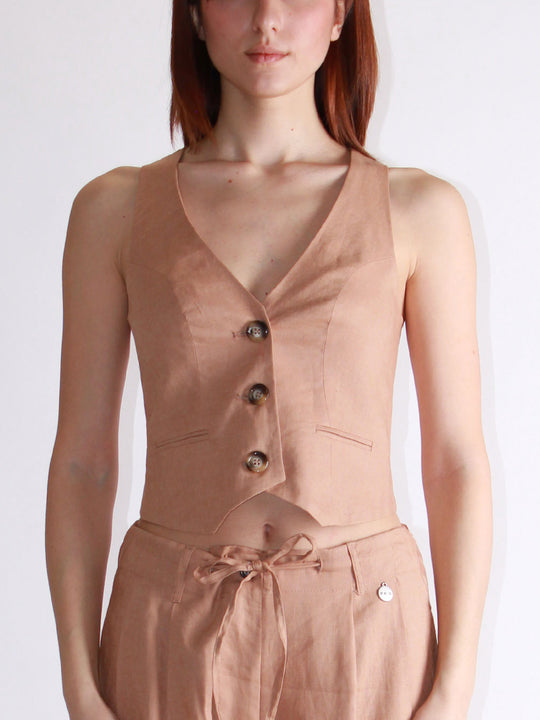 Gilet Lino - Cammello