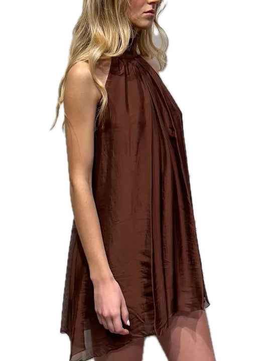 Abito Corto Laccio Scollo - Cioccolato