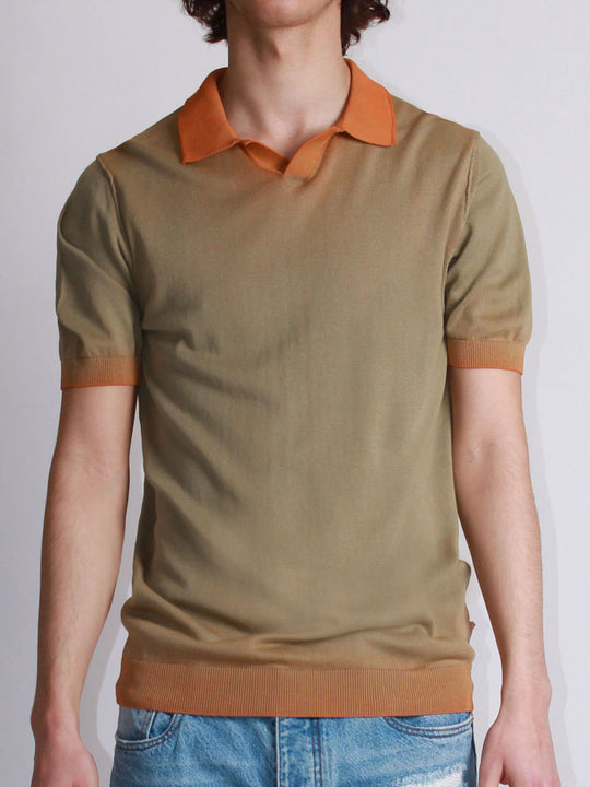 Polo Aperta M/M Doppia Tintura - Militare/Arancio