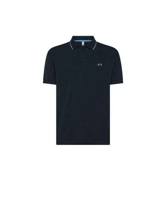 Polo Small Stripes On Collar S/S - Navy Blue