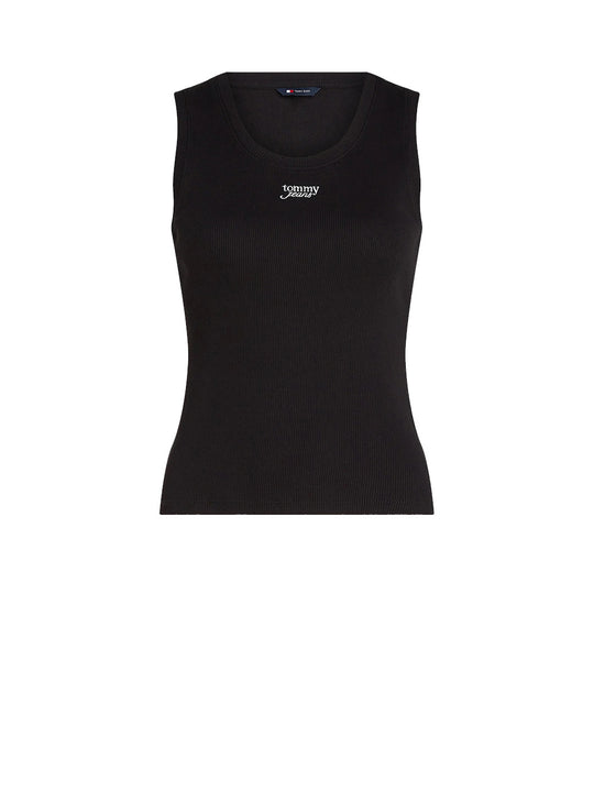 TJW Slim Script Rib Tank Top - Black