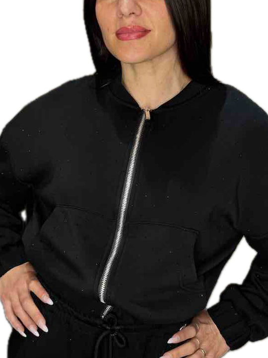 Felpa Zip Strass - Nero