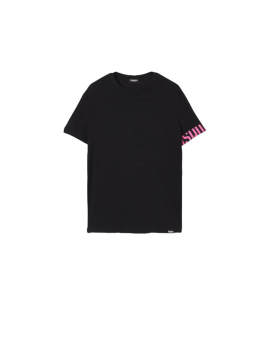 Round Neck T-shirt - Black Pink
