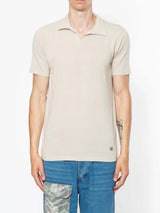 Linen Polo Shirt No Buttons - Beige