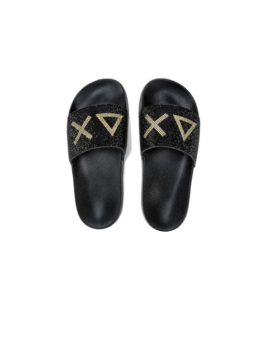 Sandali Slide In PU Con Strass - Nero