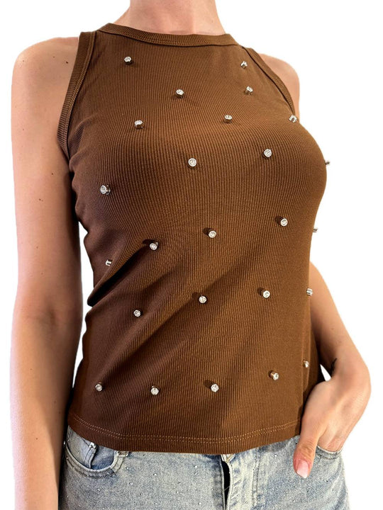 Canotta Strass - Cacao