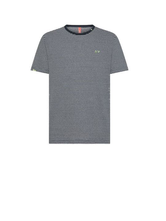 T-Shirt Jersey Linen Stripes Beach S/S - Navy Blue/Bianco Panna