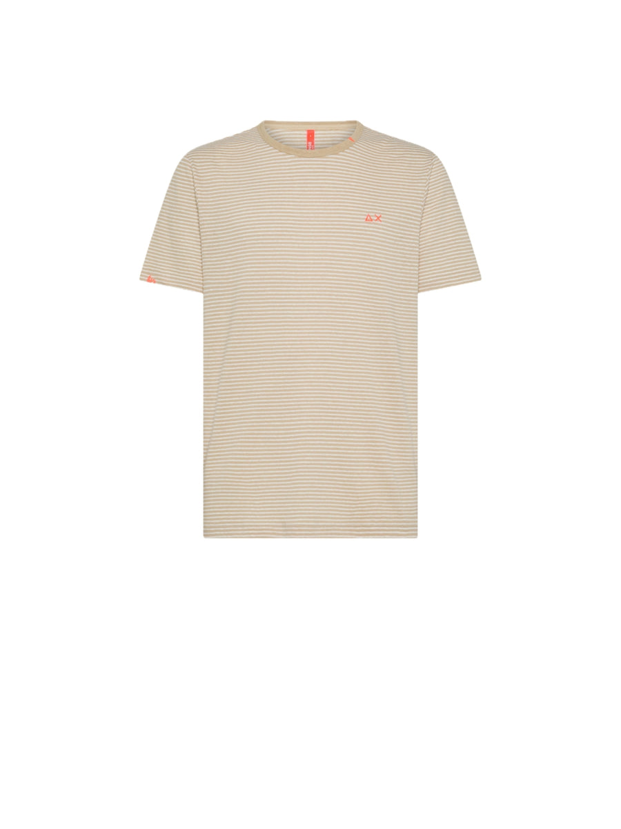 T-Shirt Jersey Linen Stripes Beach S/S - Sabbia/Bianco Panna
