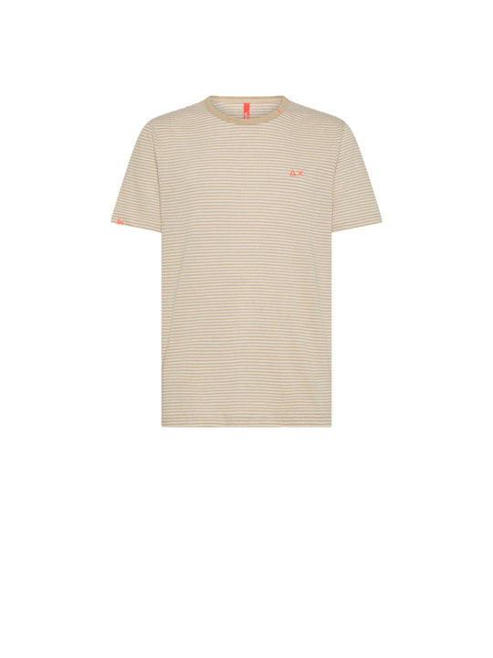 T-Shirt Jersey Linen Stripes Beach S/S - Sabbia/Bianco Panna