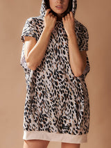 Sleeveless Hooded Animal Print Sweatshirt Dress