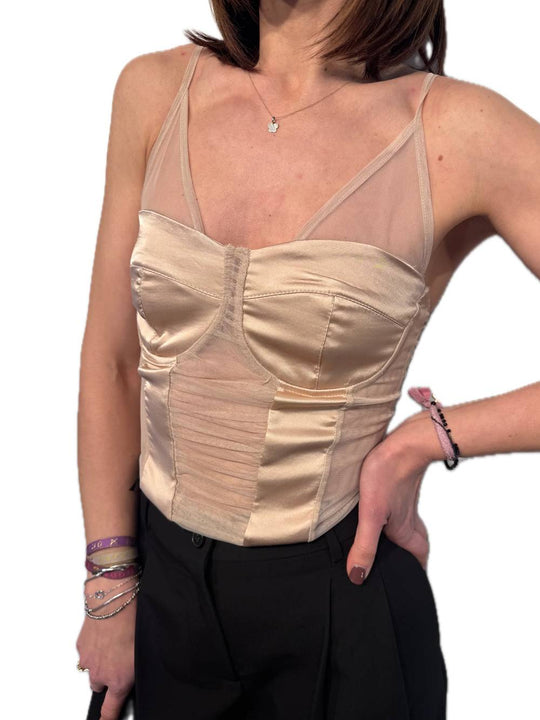 Top Corsetto Inserti Pizzo - Beige