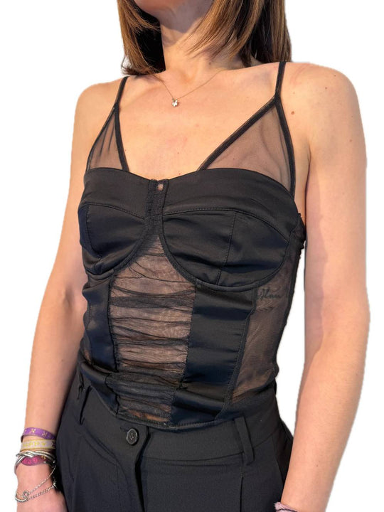 Top Corsetto Inserti Pizzo - Nero