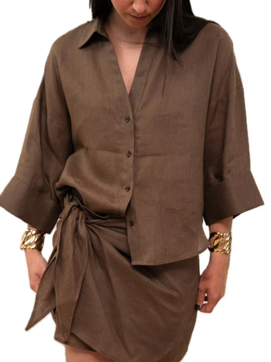 Camicia Lino Over - Marrone