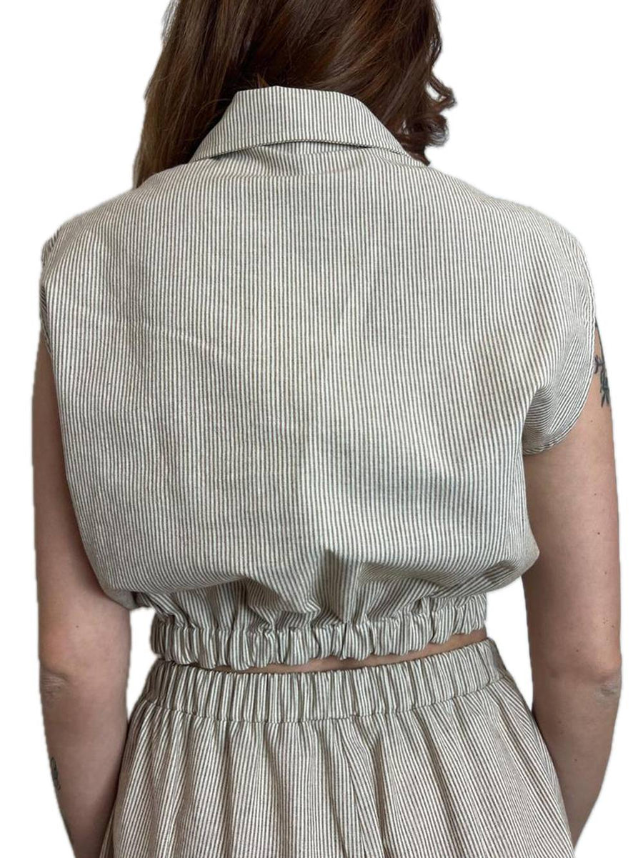 Sleeveless Striped Shirt - Butter/Brown — 2